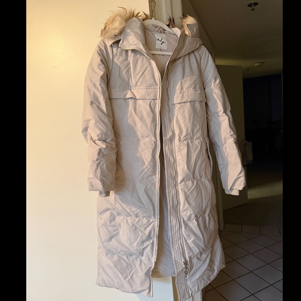 Lily Women's Beige Puffer Coat with Fur Hood